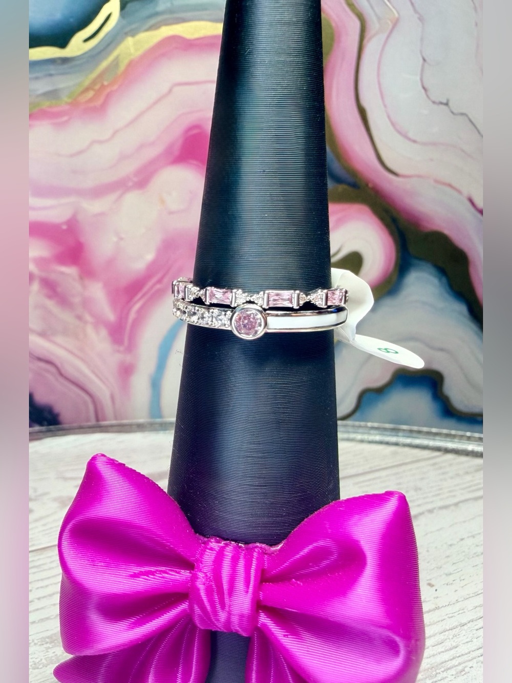 Bomb Party Enamel OG Rings - The Aurella Ring, Size 8- Rhodium RG11406